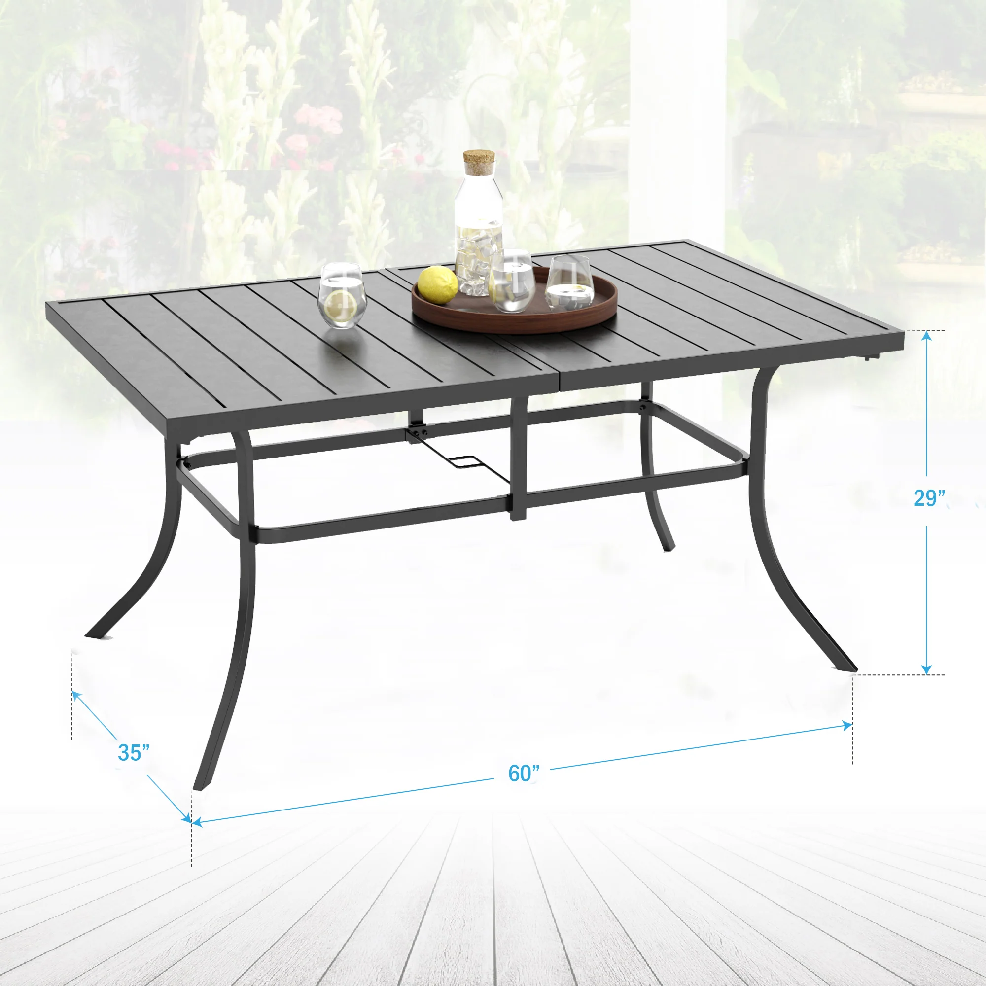 PHI VILLA Panel Steel Rectangle Outdoor Dining Table for 6 Chairs