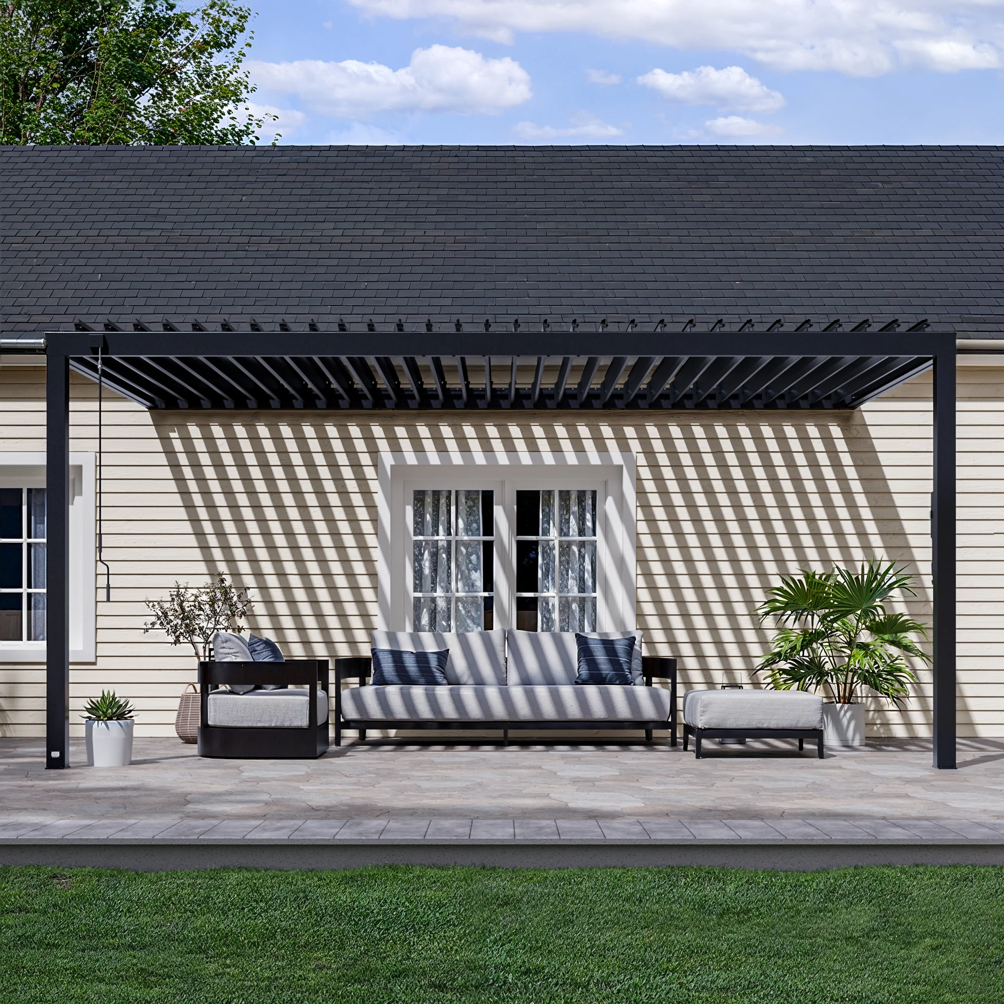 18x10 Evanston Wall Mounted Louvered Pergola