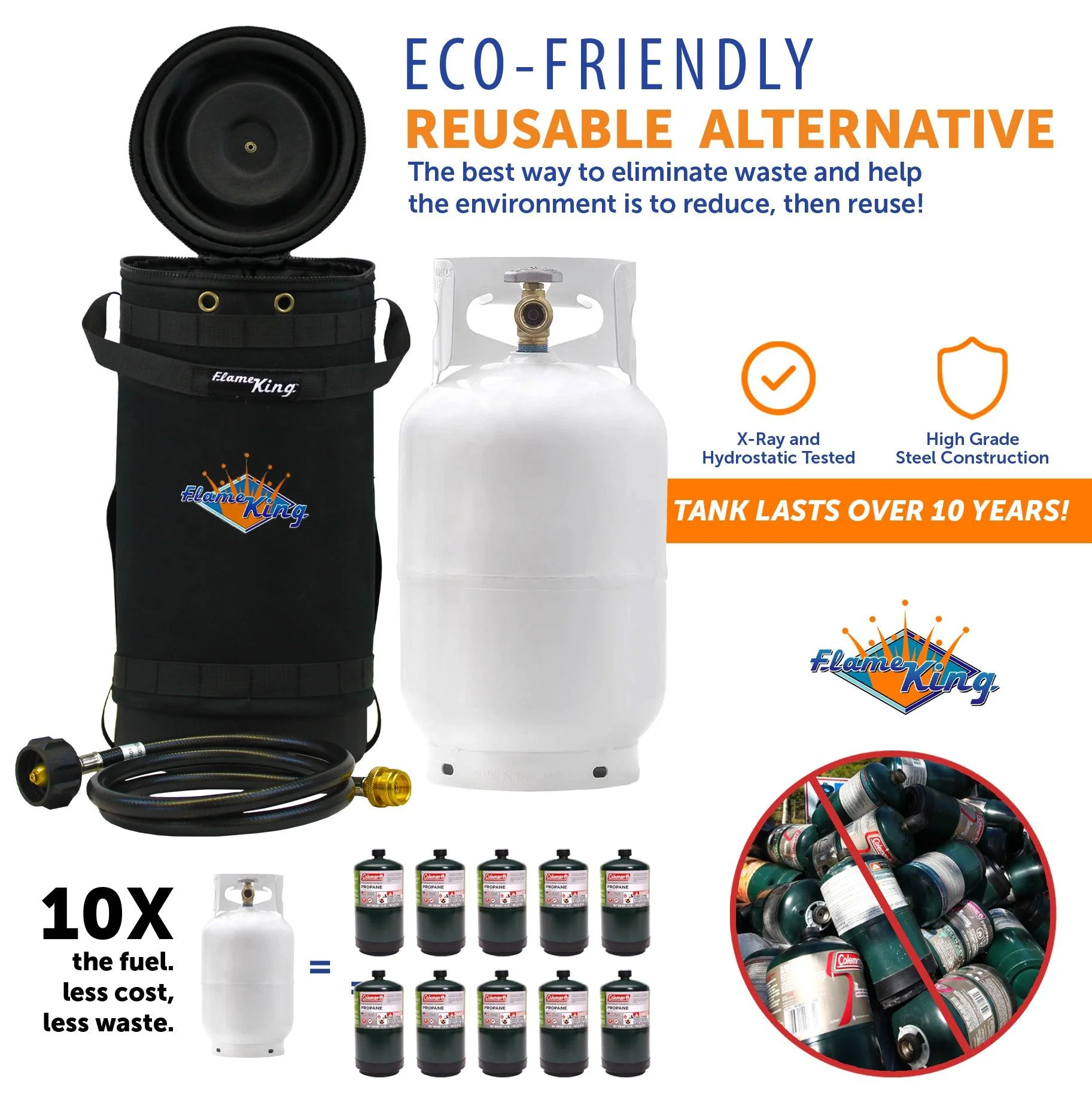 Flame King Propane Gas Hauler Kit 10lb Propane Tank, Adapter Hose and Insulated Protective Carry Case