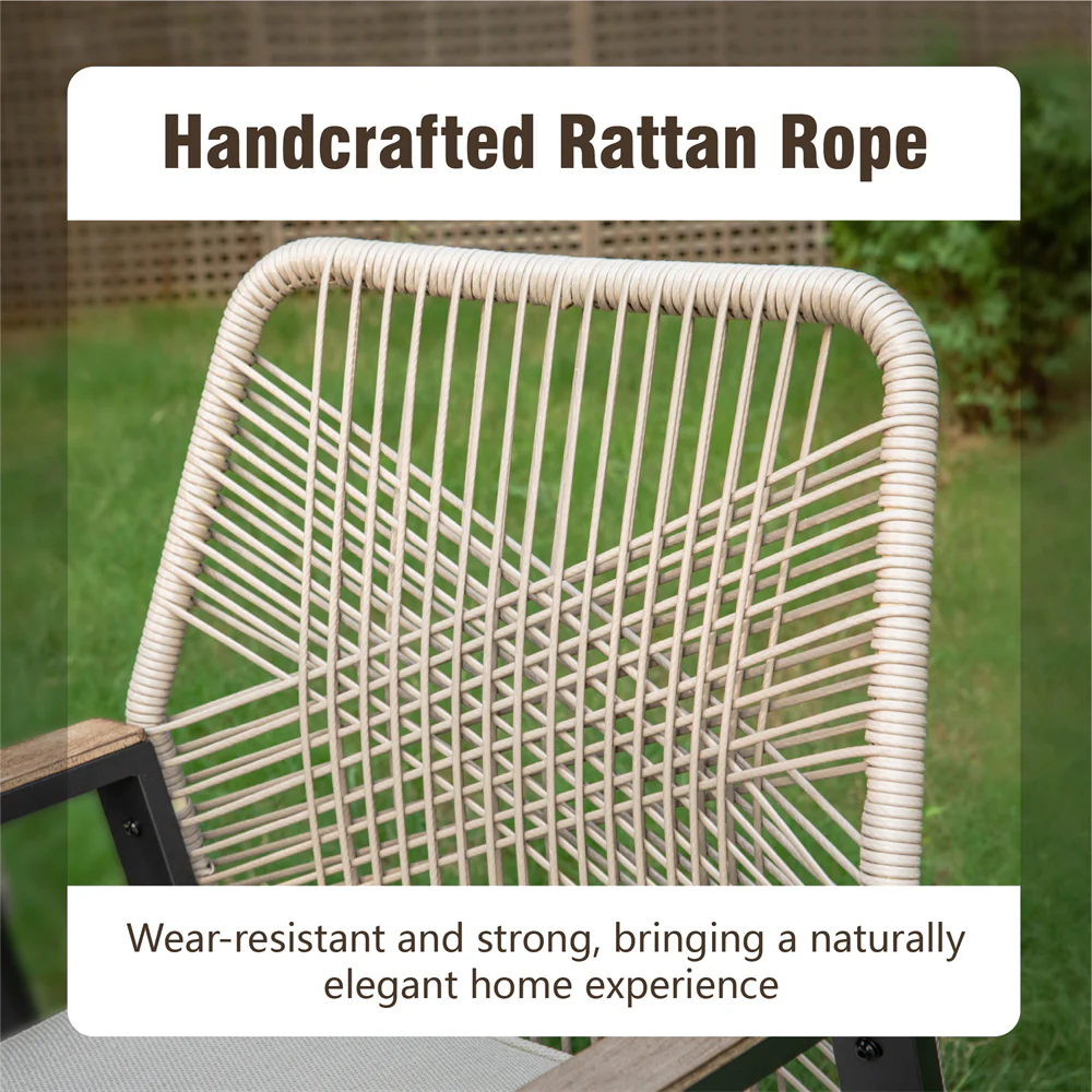 7-Piece Outdoor Patio Dining Set with Handcrafted Rattan Rope Chairs and Metal Table-PHI VILLA