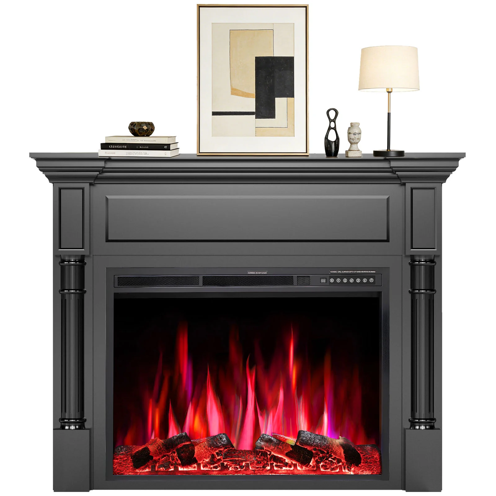 R.W.FLAME 55 Inch Electric Fireplace Mantel with Adjustable Flame, 8H Timer and 750W/1500W Heating