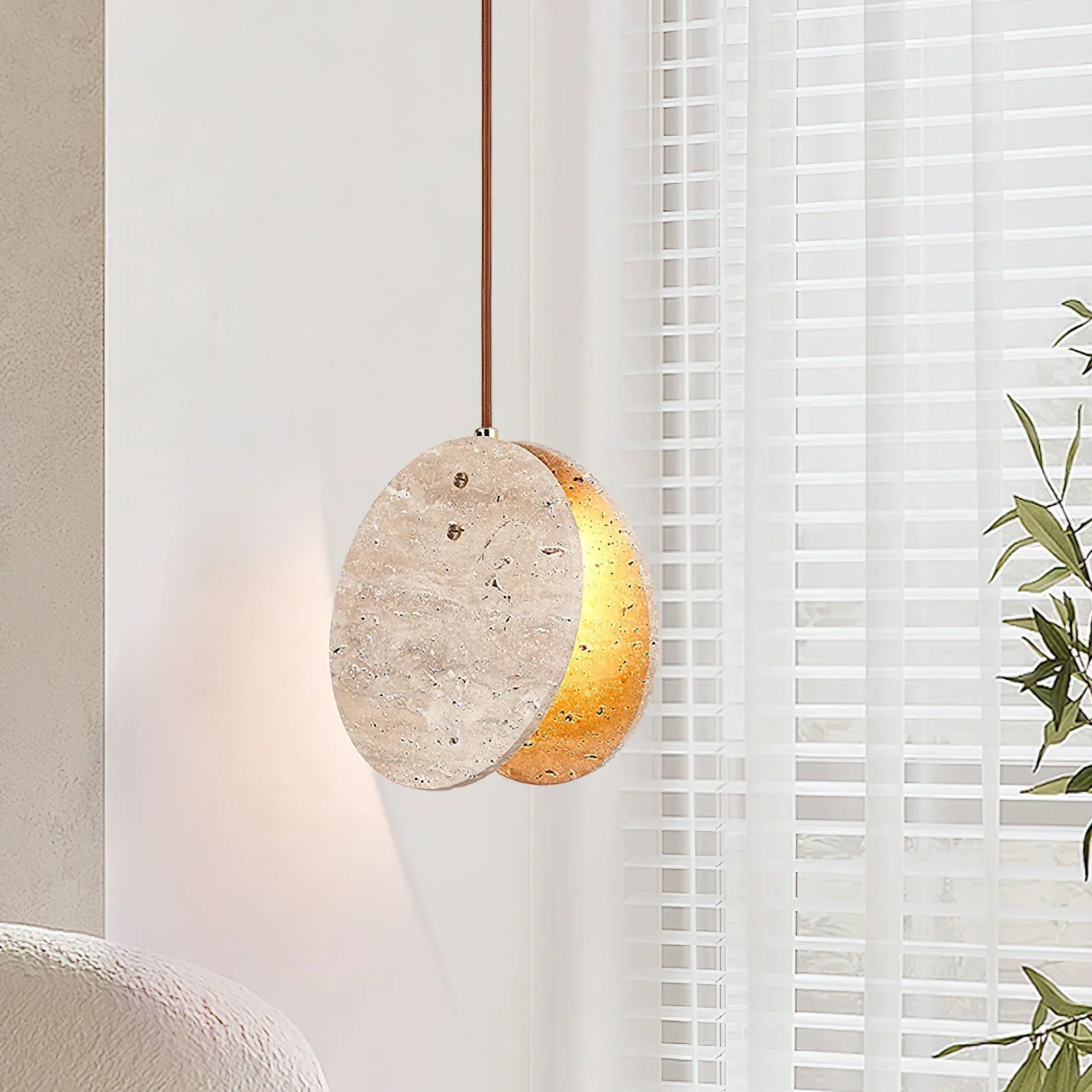 Round Travertine Solstice Stone Pendant Light
