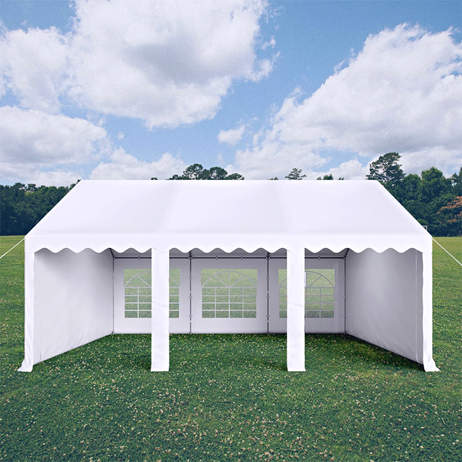 PHI VILLA 16'x20' White Scalloped Valance Party Tent Canopy Shelter with Heavy Duty Design (Includes Carry Bag)