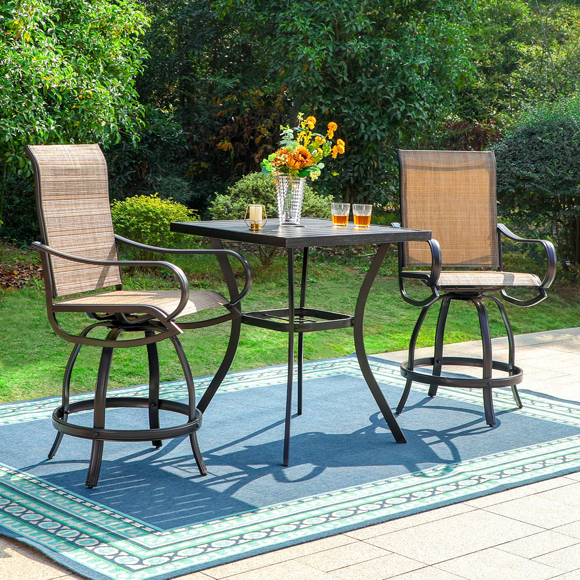 Sophia & William Outdoor Bar Stool Sets Swivel Textilene Bar Stools with Reinforced Base & Square High Bar Table