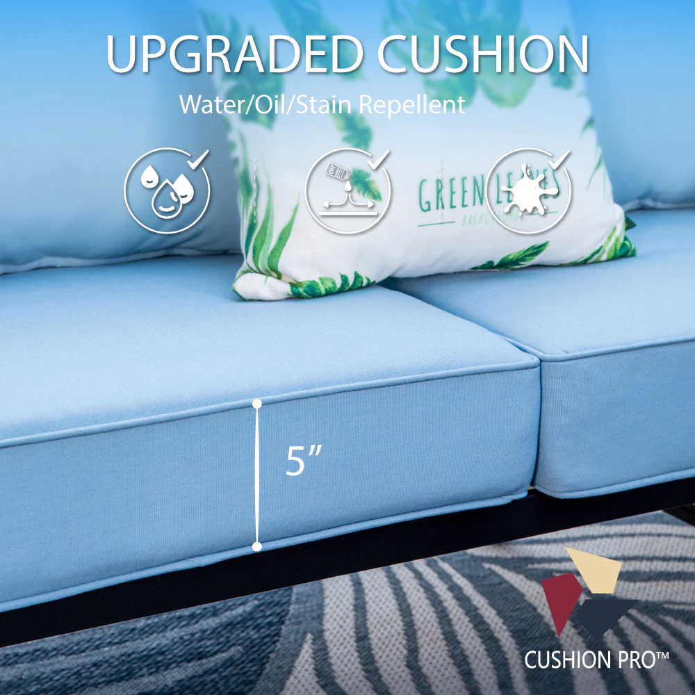 PHI VILLA 5-Seat Thick Cushion Conversation Sets with Swivel Chairs & Ottoman