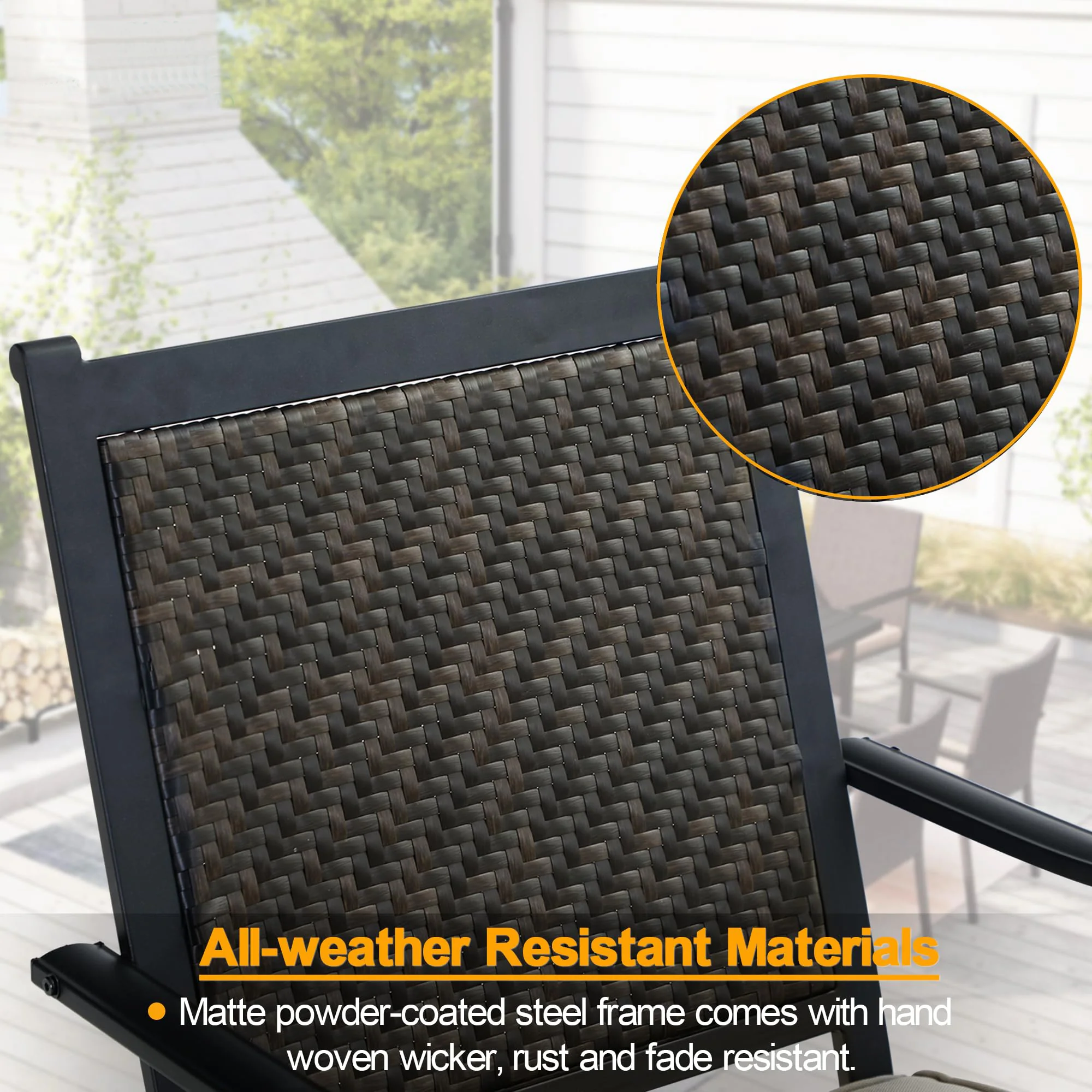 PHI VILLA American Classic Rattan Metal Patio Dining Chairs