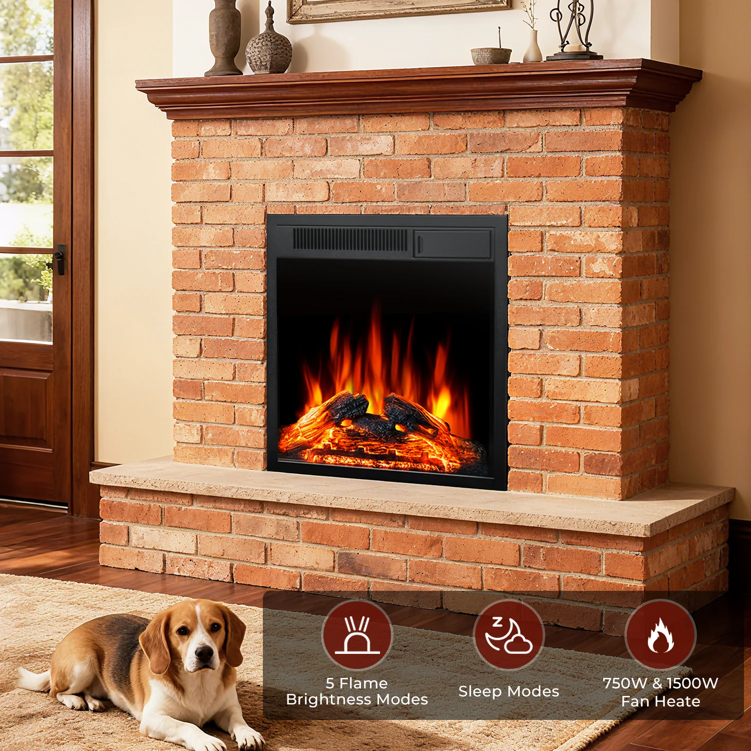 R.W.FLAME 22 Inch Electric Fireplace Insert with 5 Flame Brightness Settings 750W-1500W