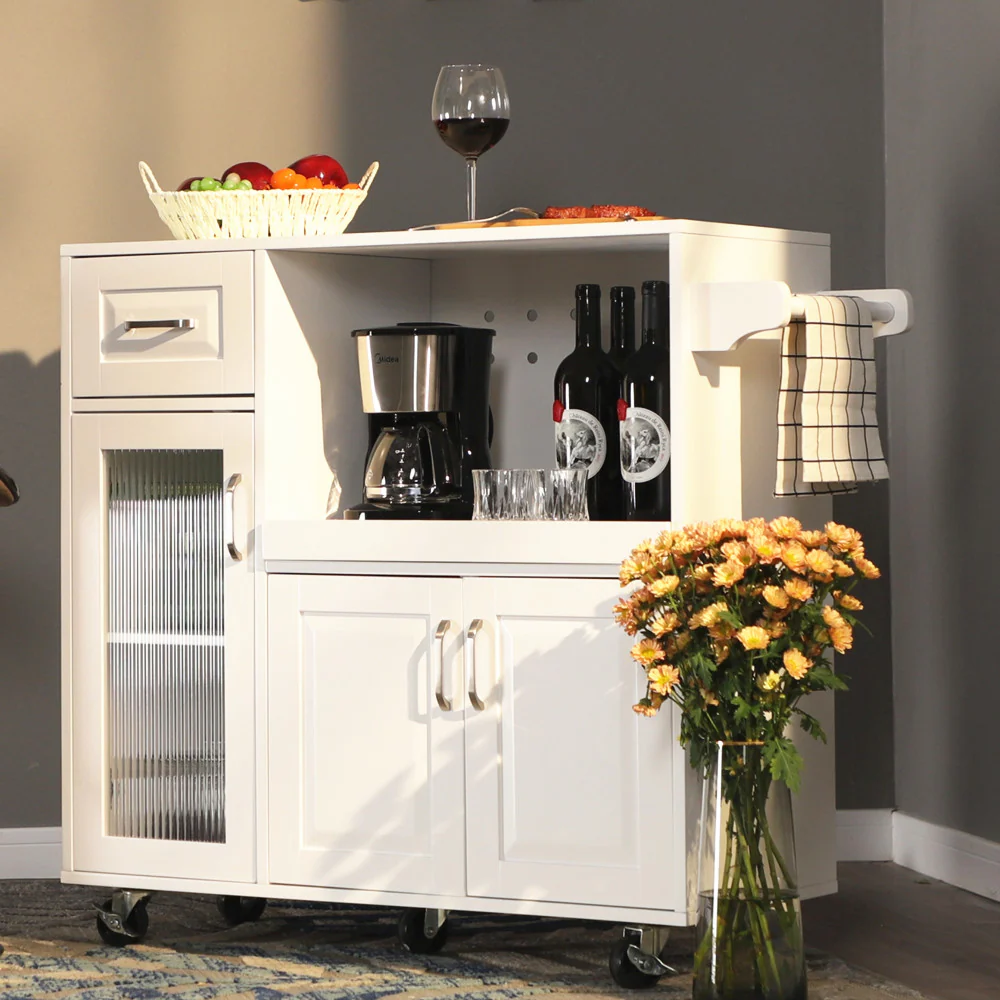 Multifunctional & Movable Kitchen Island Cart with Ample Storage Space and Towel Rack-MFSTUDIO