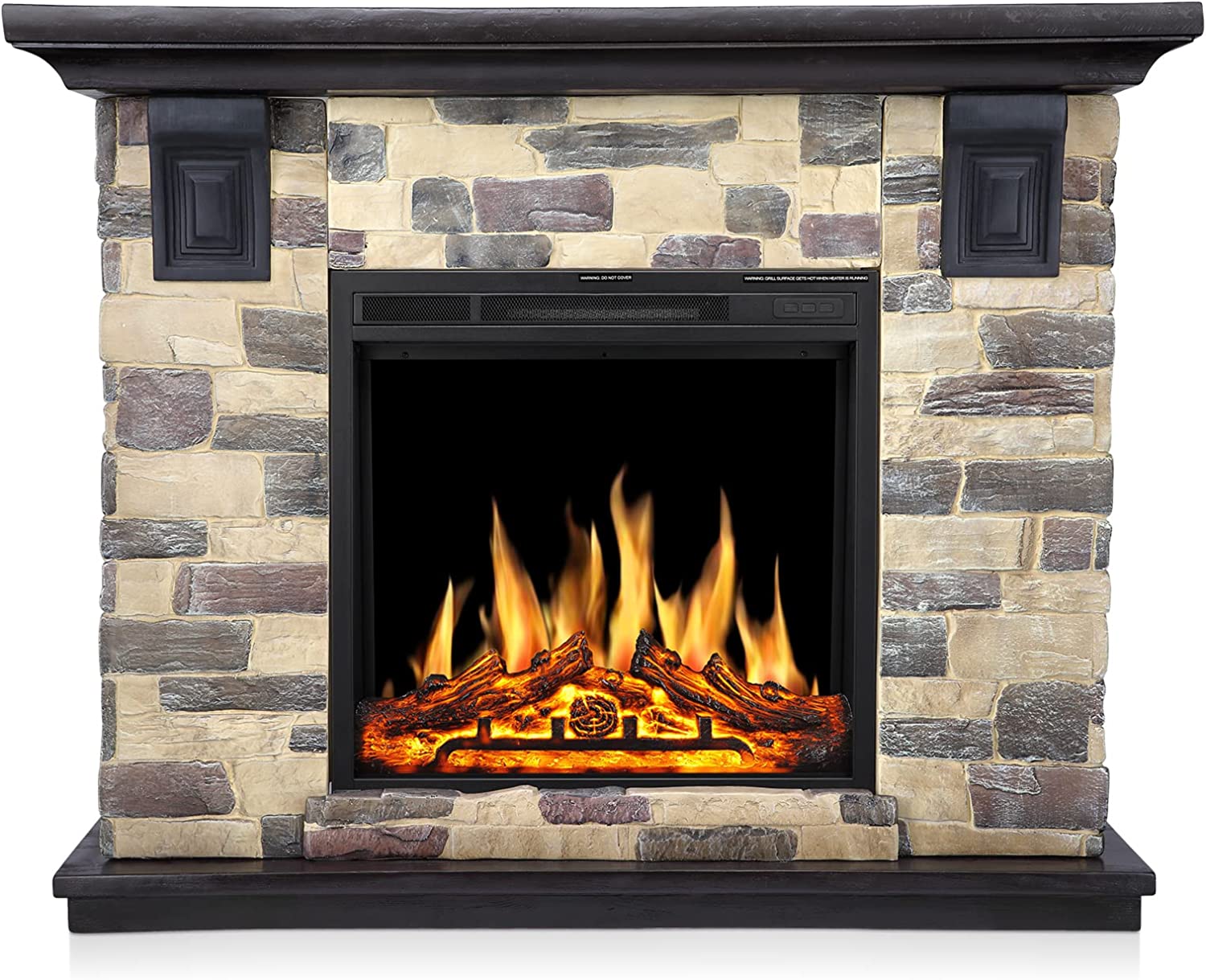 R.W.FLAME Electric Fireplace Mantel Package, 50 inch Freestanding Stone Fireplace Heater TV Stand with Remote Control