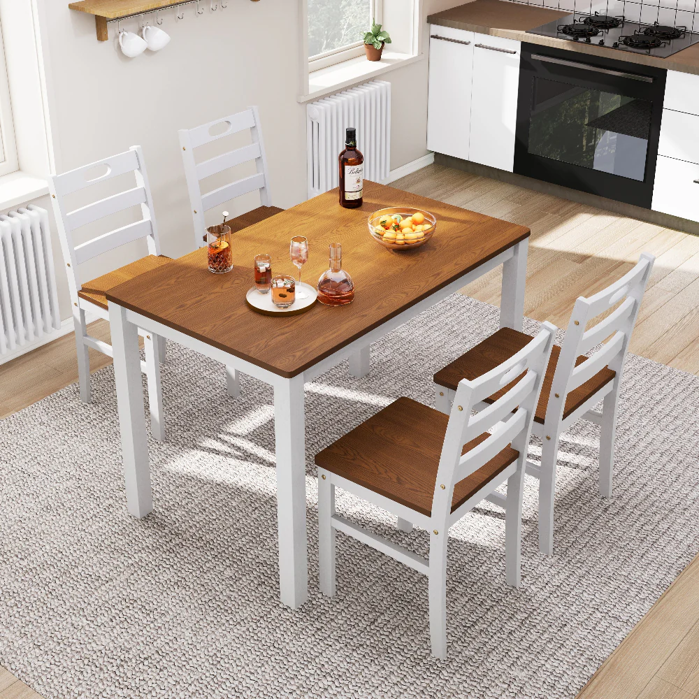 5-Piece Solid Rubber Wood Dining Set for Kitchen and Dining Room - PHI VILLA