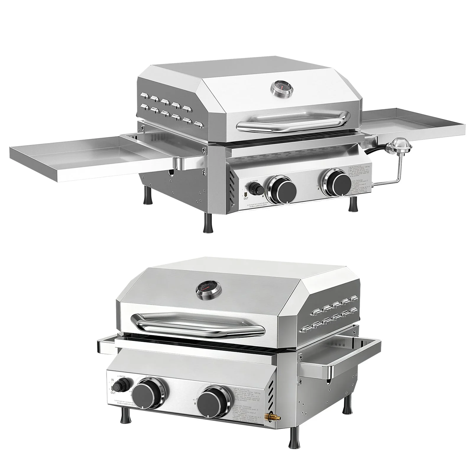 R.W.FLAME 16,000 BTU Dual-Burner Tabletop Gas Grill Stainless Steel with Dual Storage Side Platforms