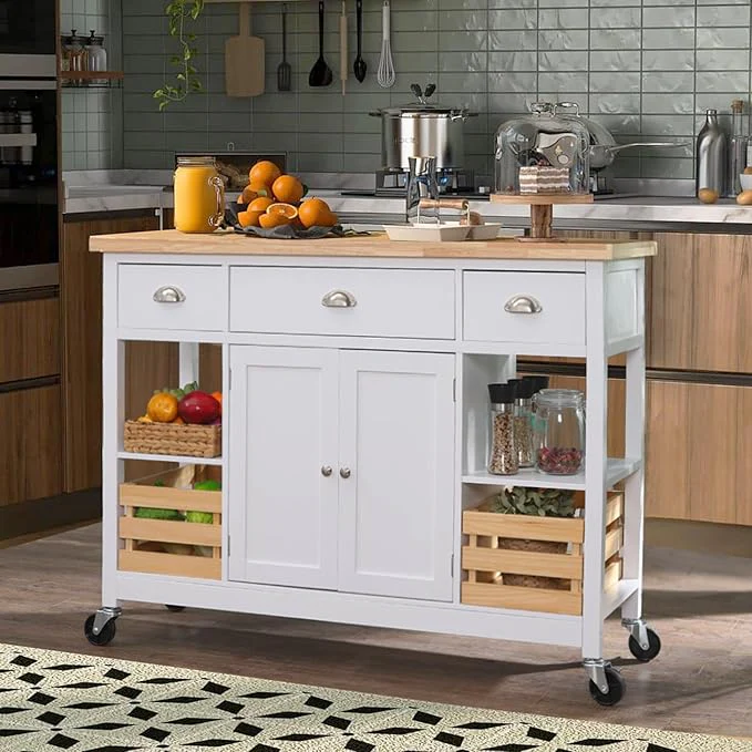 PHI VILLA Rolling Kitchen Island Cart with Storage