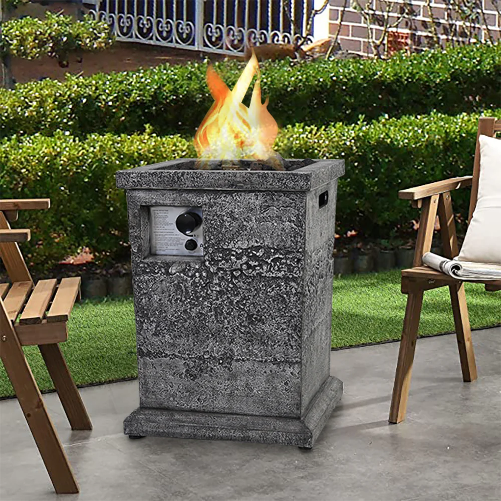 PHI VILLA 18 inch, 30000BTU Outdoor Square Terrafab Gas Fire Column with Waterproof Cover and Touch-up Pen