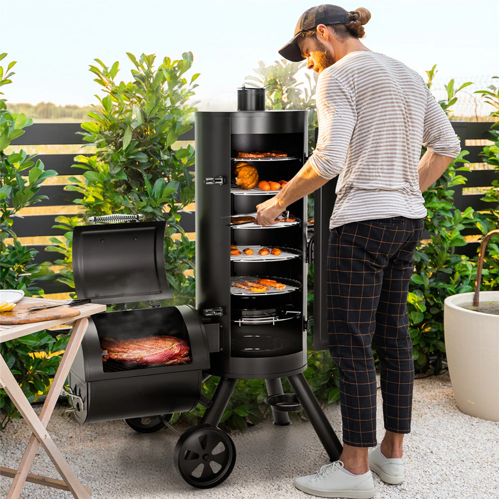 Captiva Designs 2-In-1 Vertical Offset Charcoal Smoker & BBQ Grill