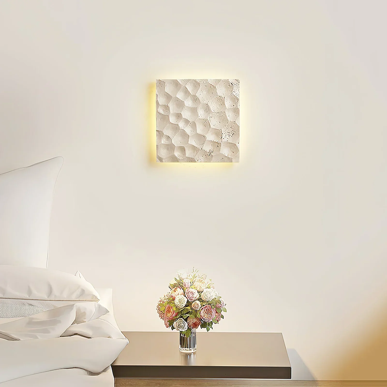 Square Modular Panel Travertine Wall Sconce