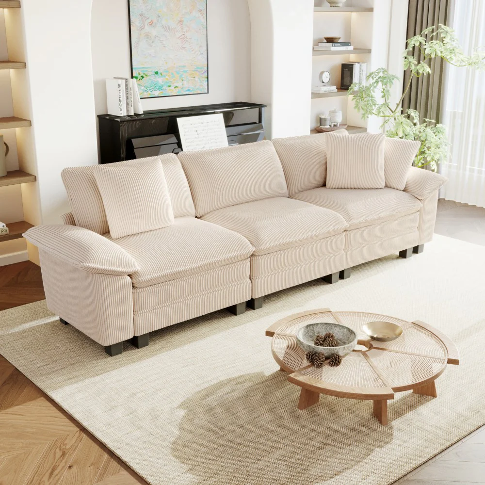 Modular Corduroy Sectional Cloud Sofa Set for Living Room