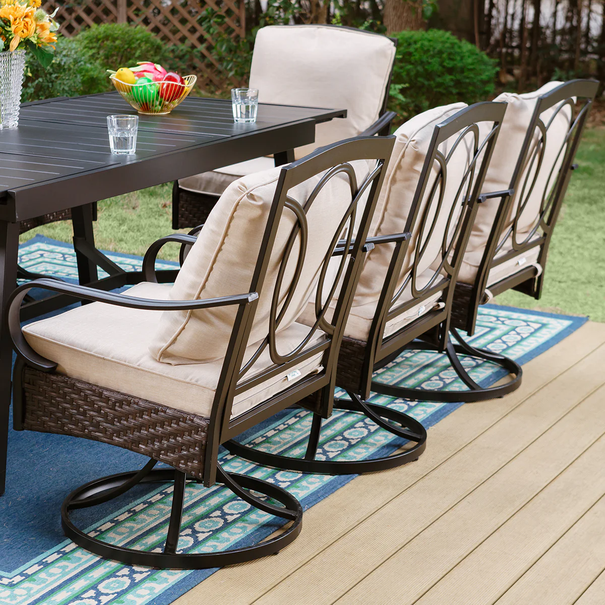 Sophia & William 9/7-Piece Patio Dining Sets Reinforced Extendable Table & Thick-Cushion Swivel Chairs