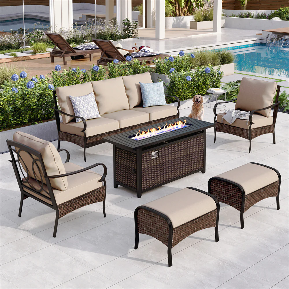 Sophia & William 7-Seater Rattan-steel Luxurious Outdoor Sofa Set with 56