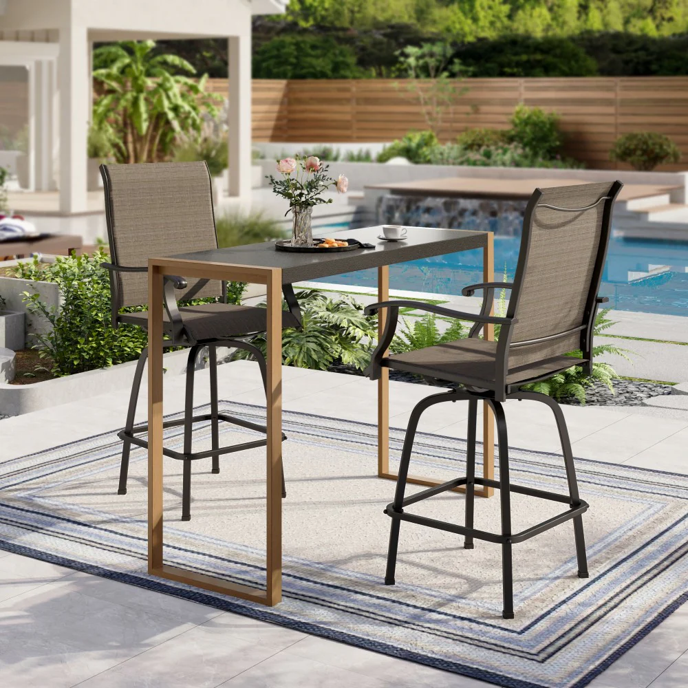 Sophia & William 3-Piece Outdoor Bar Set-Sea Stone Table & Textilene Swivel Stools for Patio