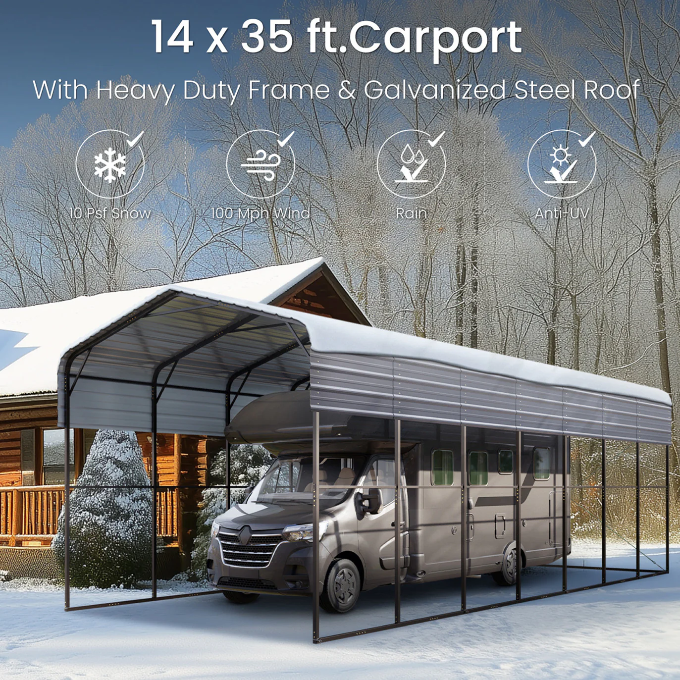 14ft Galvanized Heavy-Duty Outdoor Metal High RV Carports - PHI VILLA