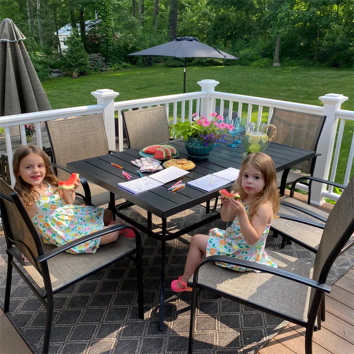 Phi Villa 7-Piece Colorful Textilene Fixed Chair Dining Sets for Backyard