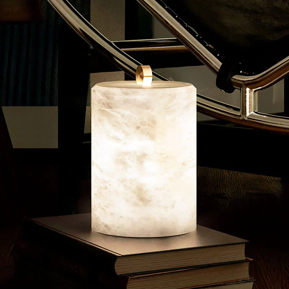 Alabaster Cylindrical Table Lamp