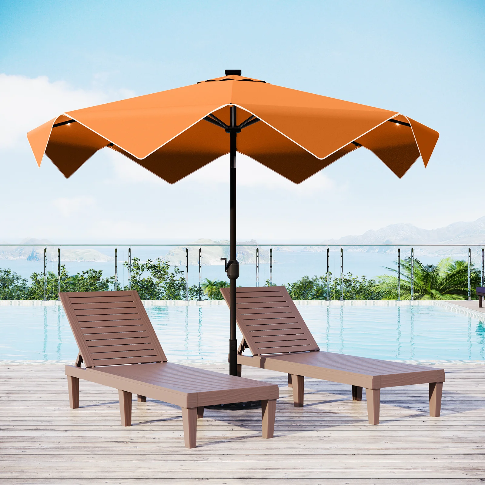 PHI VILLA 9/10ft Auto-Tilt LED Solar Lights Market Patio Umbrella with Ruffles