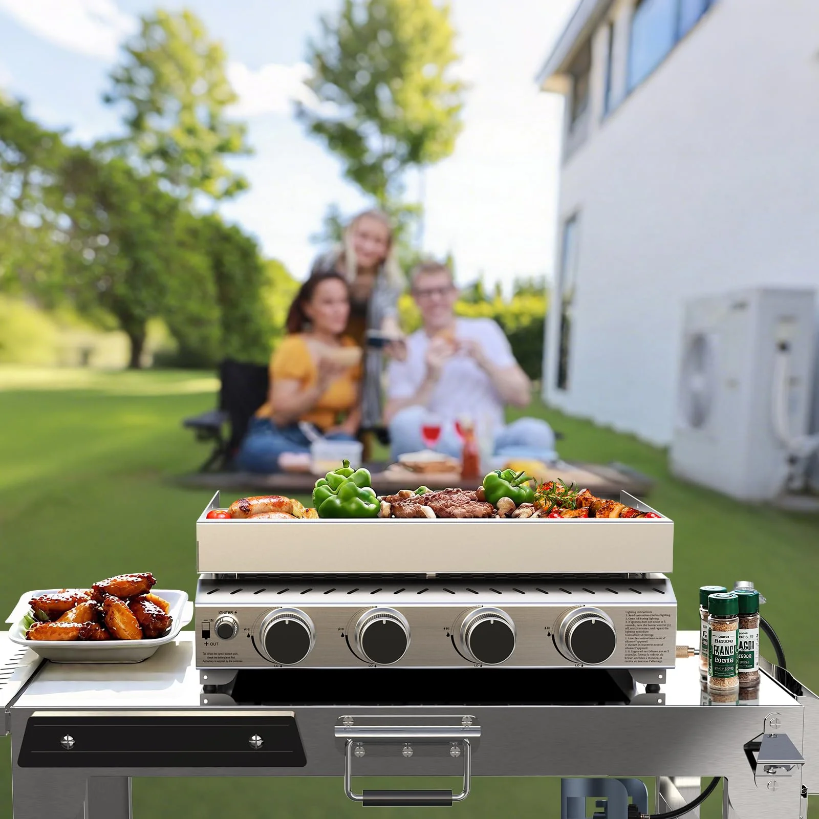 R.W.FLAME 4 Burners 32000BTU Tabletop Stainless Steel Gas Grill with handle