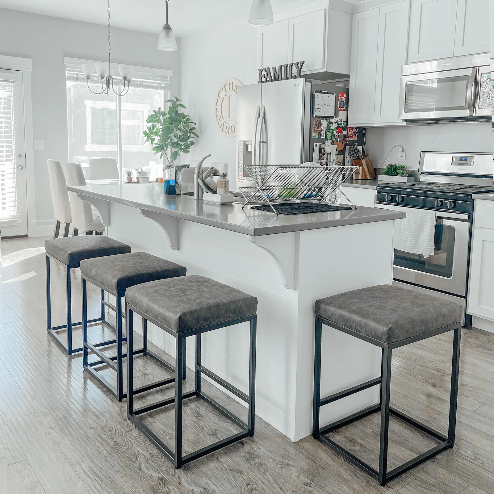 PHI VILLA 24'' Backless PU Leather Bar Stools for Kitchen Island with Sturdy Metal Frame- Set of 4