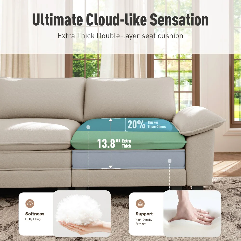 PHI VILLA Cloud-Like Chenille Living Room Sofa Couch