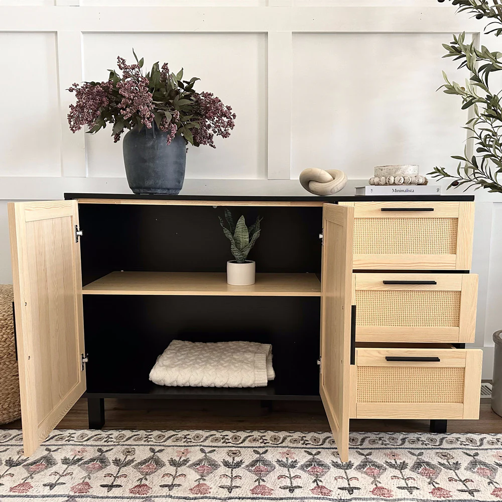 Natural Rattan Storage Sideboard Buffet Cabinet and Chest of Drawers-MFSTUDIO