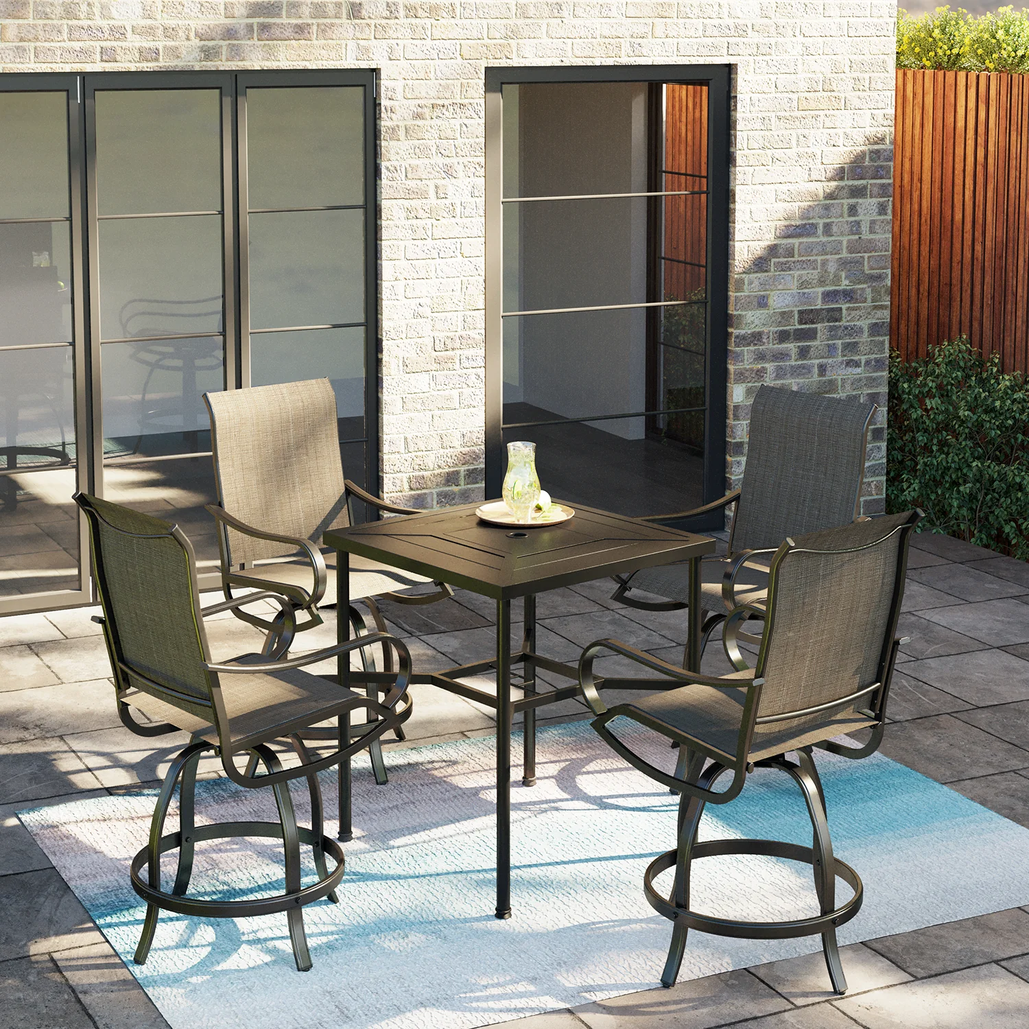 Sophia & William Outdoor Bar Stool Sets Swivel Textilene Bar Stools with Reinforced Base & Geometrically-stamped High Bar Table