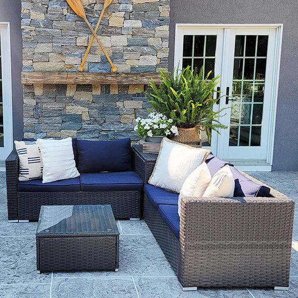 PHI VILLA Outdoor Furniture Rattan Sectional Sofa Set with Storage Box
