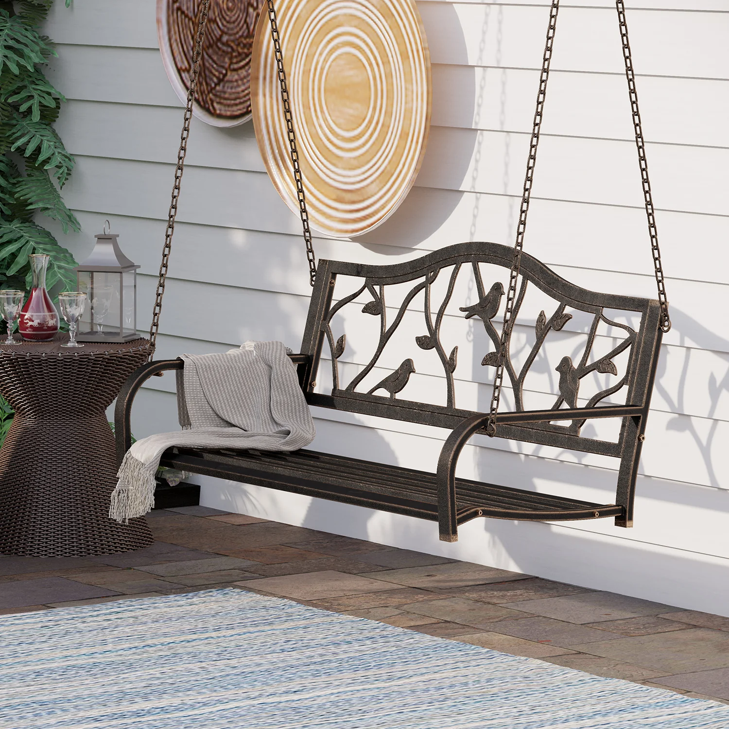 MFSTUDIO Porch Swing Seat with Hanging Chains, Patio Swing Bench