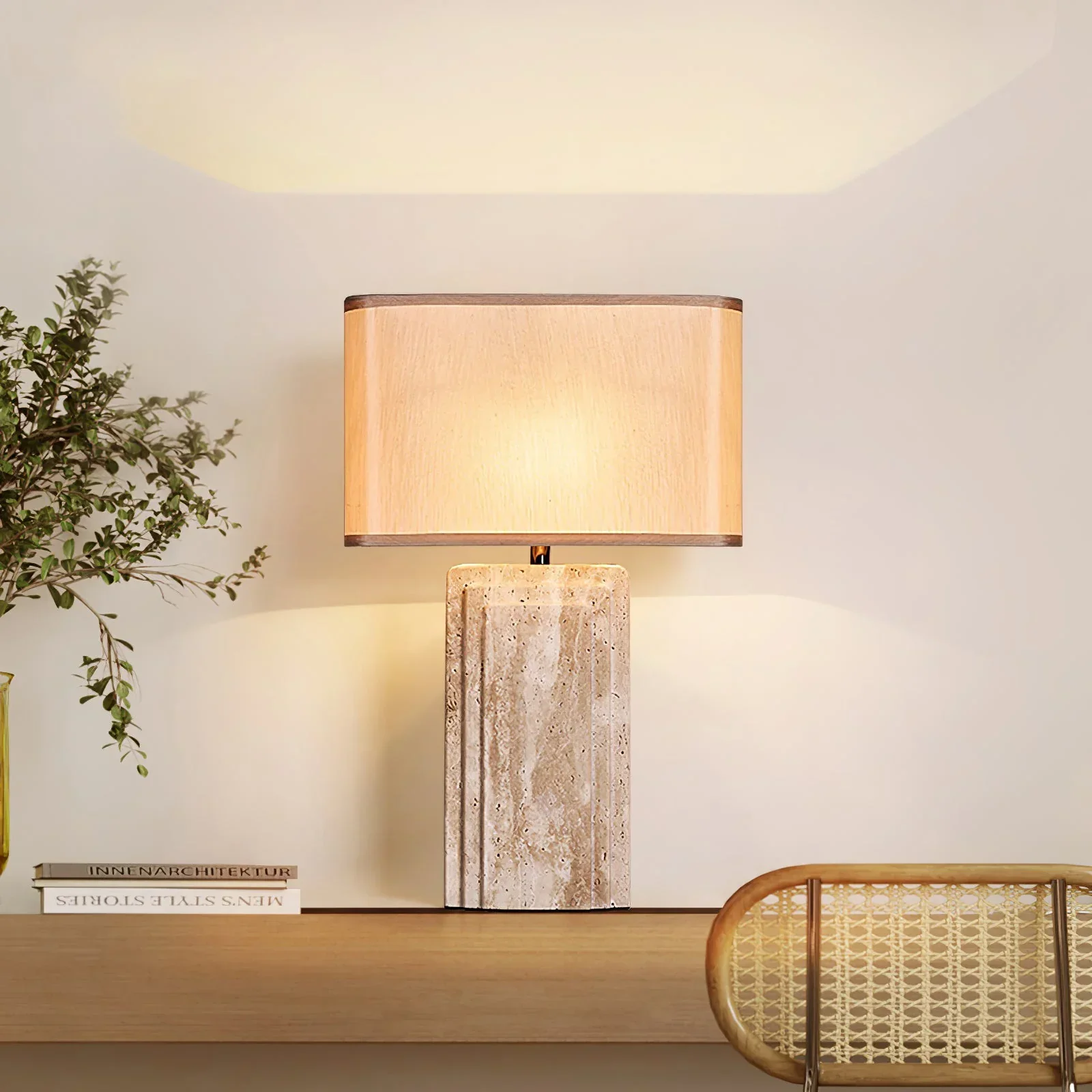 Rectangular Arco Travertine Table Lamp