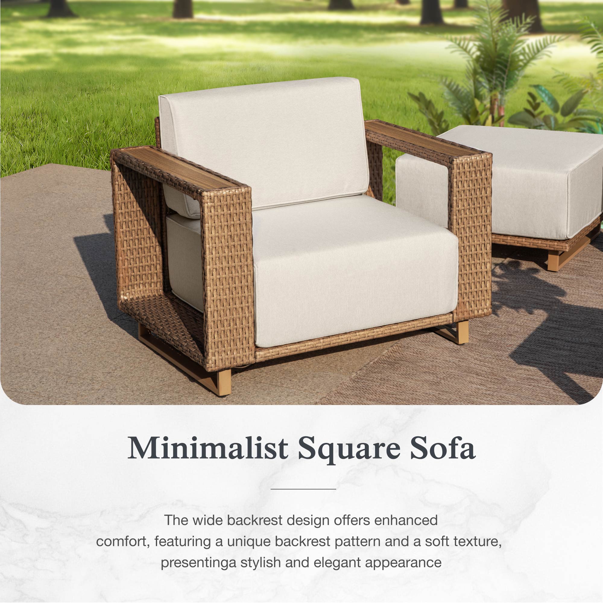 Sophia & William Wicker Patio Furniture Chair with Thick Cushion, Beige