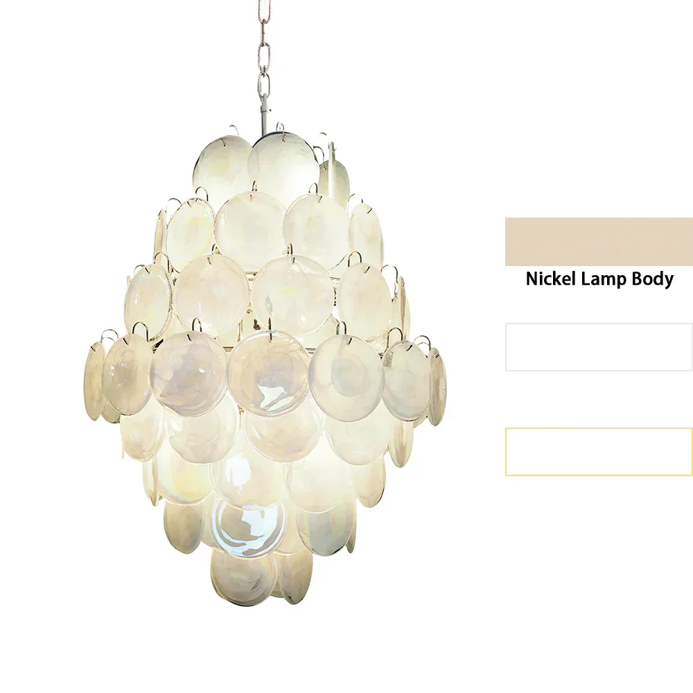 Round White Layered Glass Chandelier