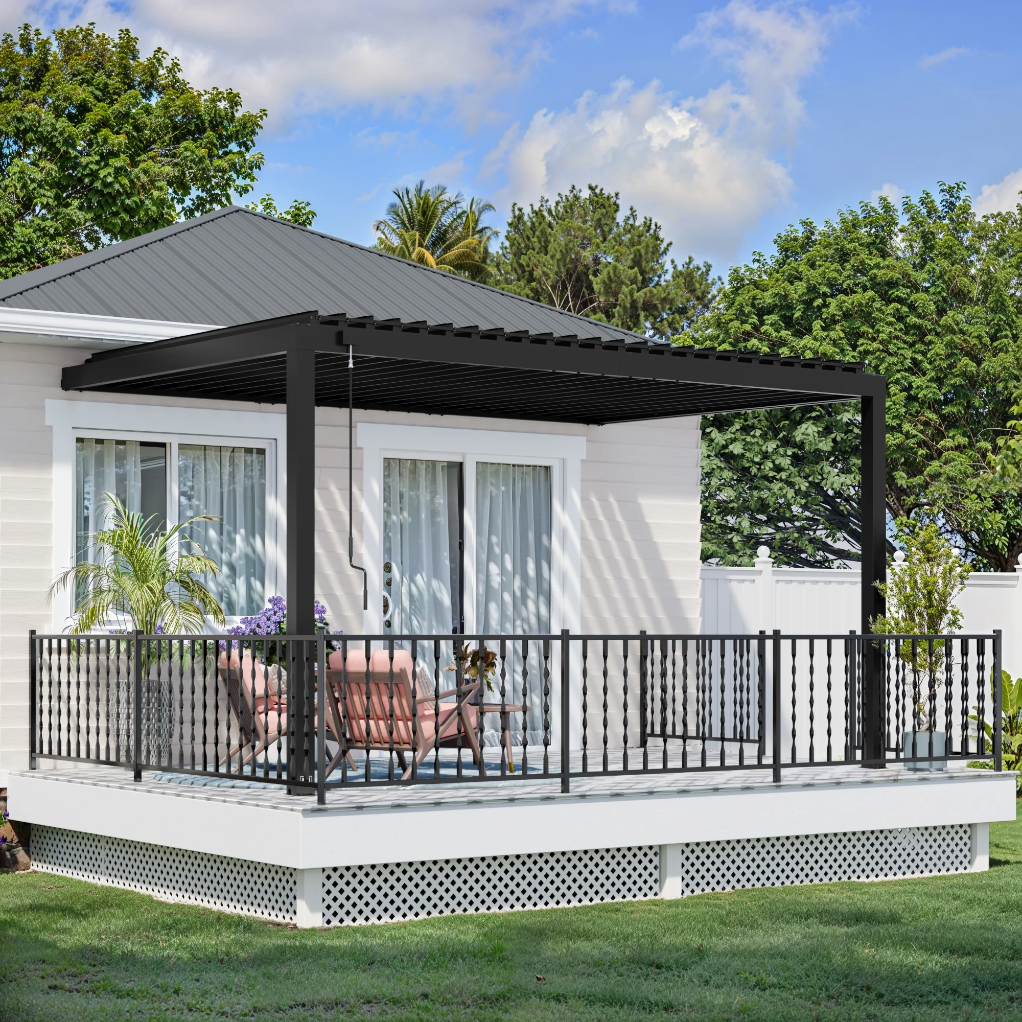 14x10 Evanston Wall Mounted Louvered Pergola