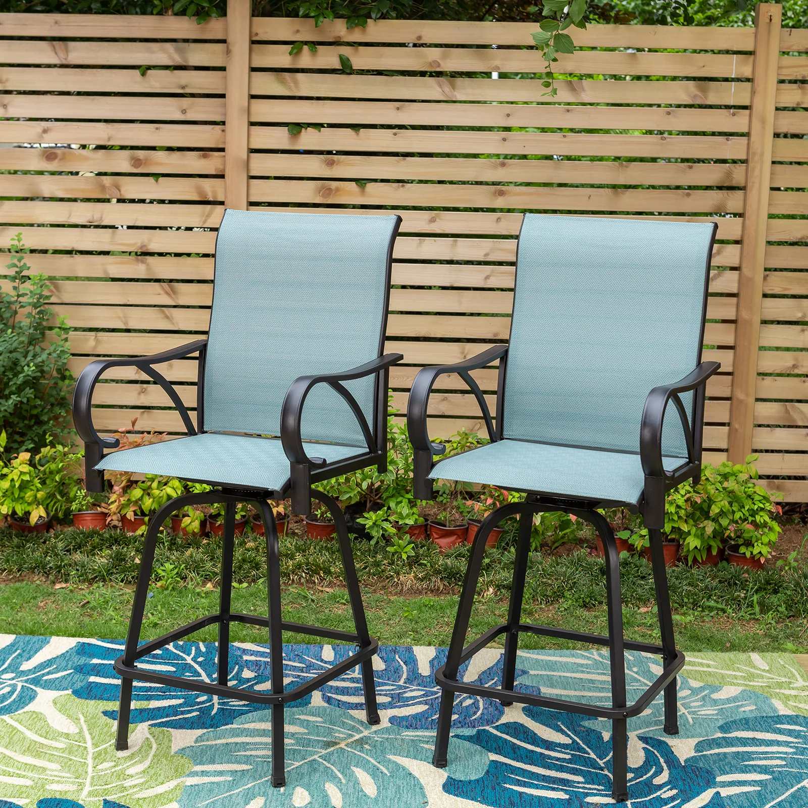 MFSTUDIO 2-Piece Aqua Textilene Swivel Patio Bar Stools