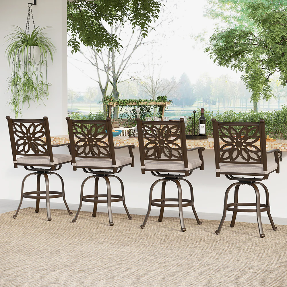 MFSTUDIO Cast Aluminum Outdoor Pub Height Swivel Bistro Bar Stools