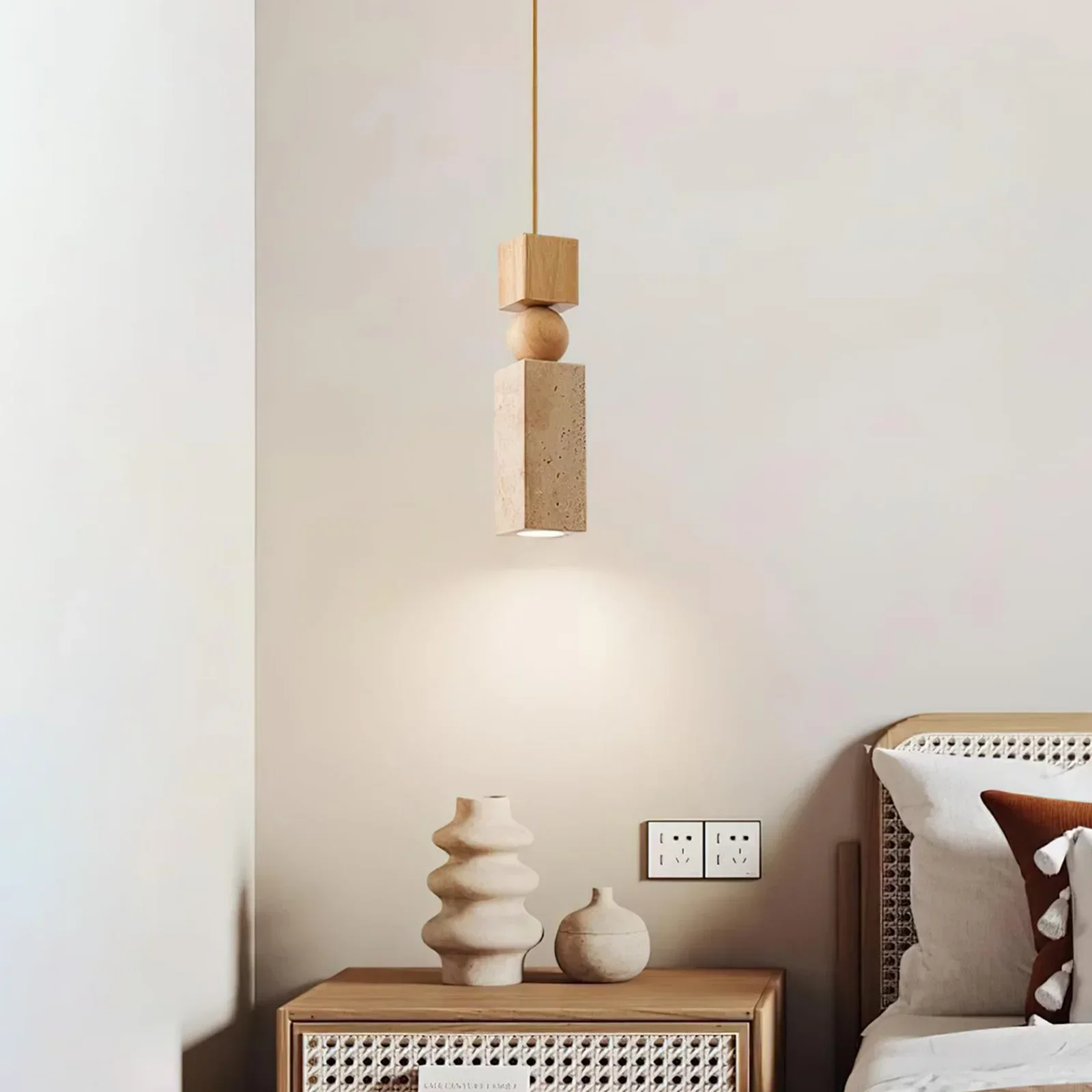Cylindrical Travertine Fables Pendant Lamp