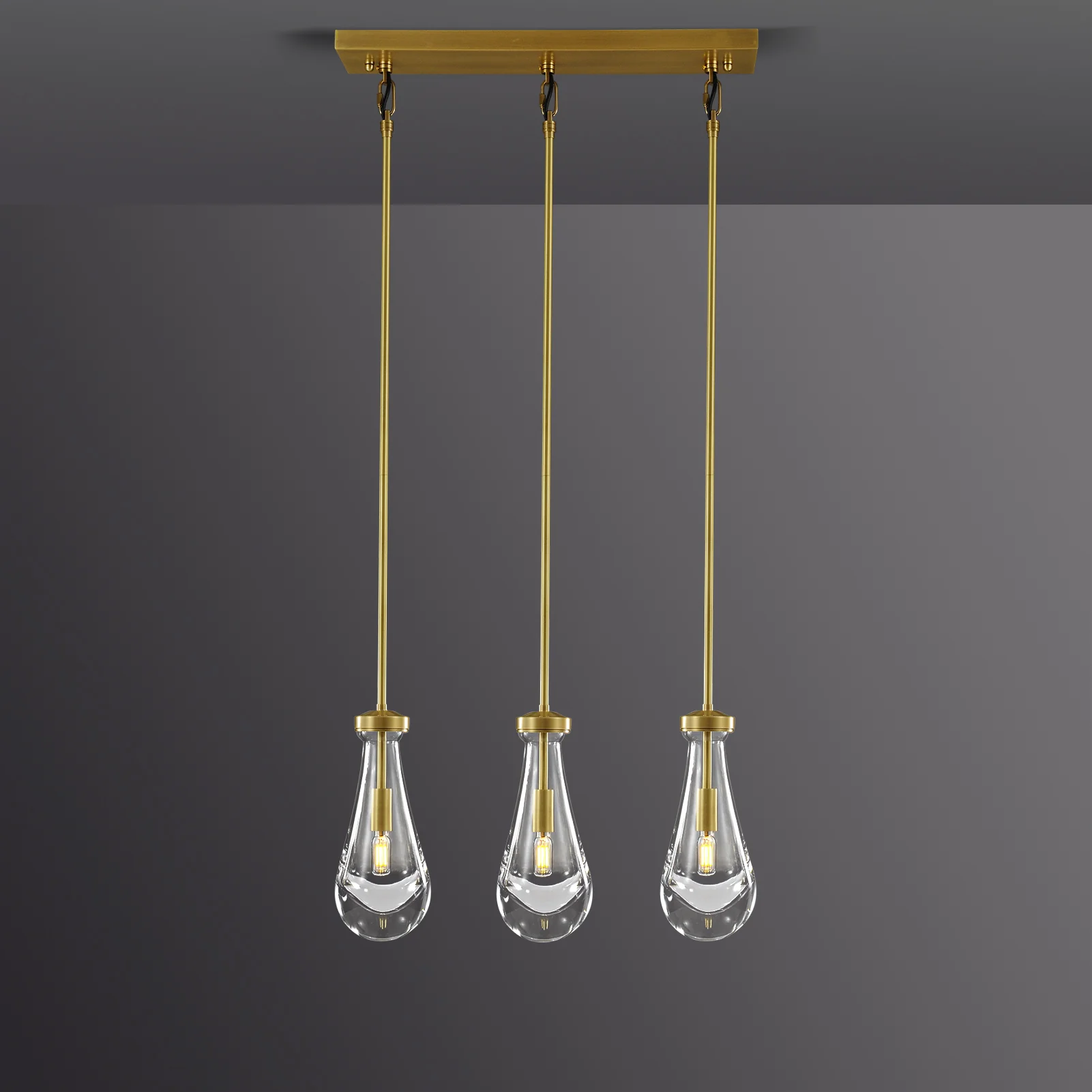 Raindrop Linear Dining Room Chandelier 3 Lights 22