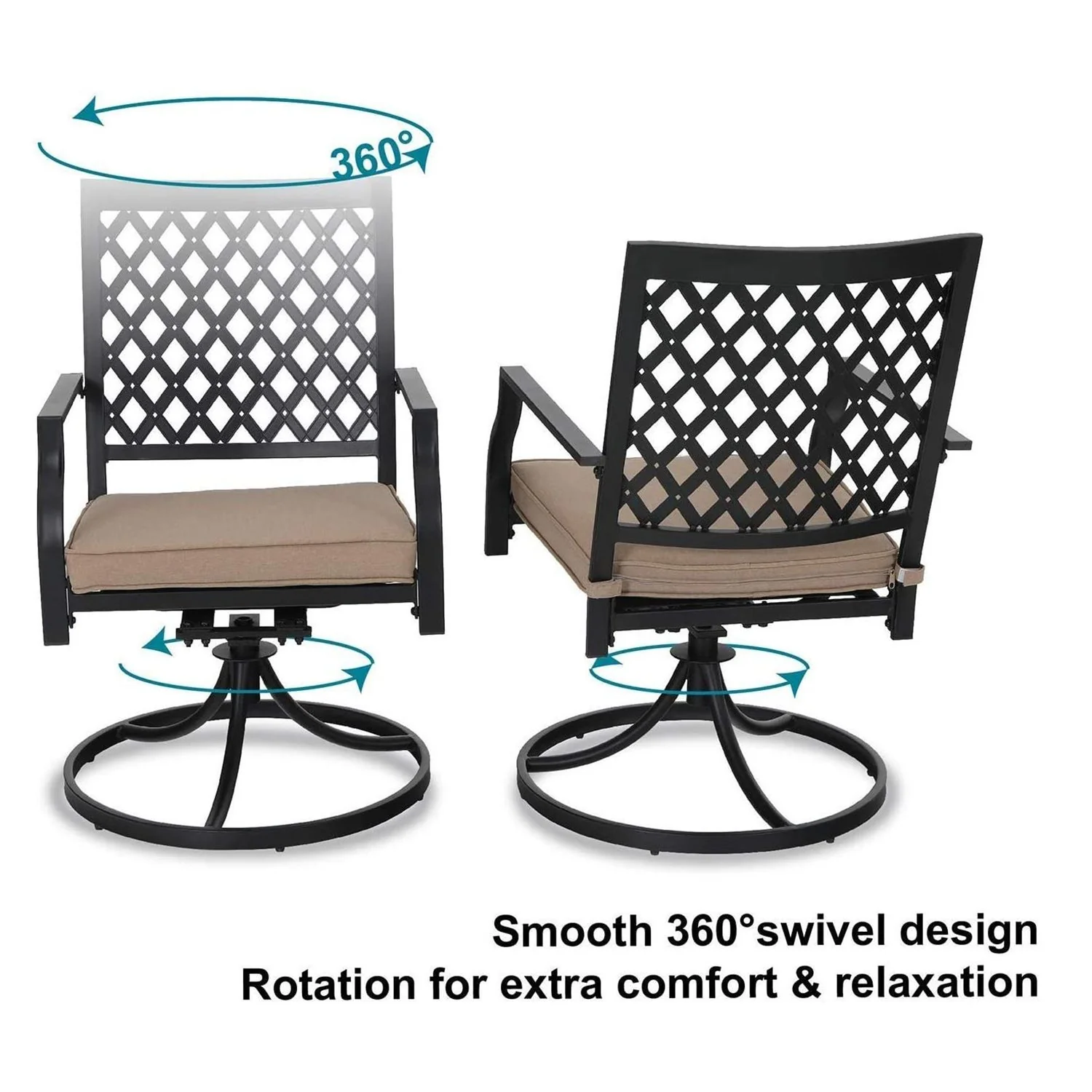 Phi Villa Outdoor Patio Swivel Dining Chairs fits Garden Backyard - Set of 2