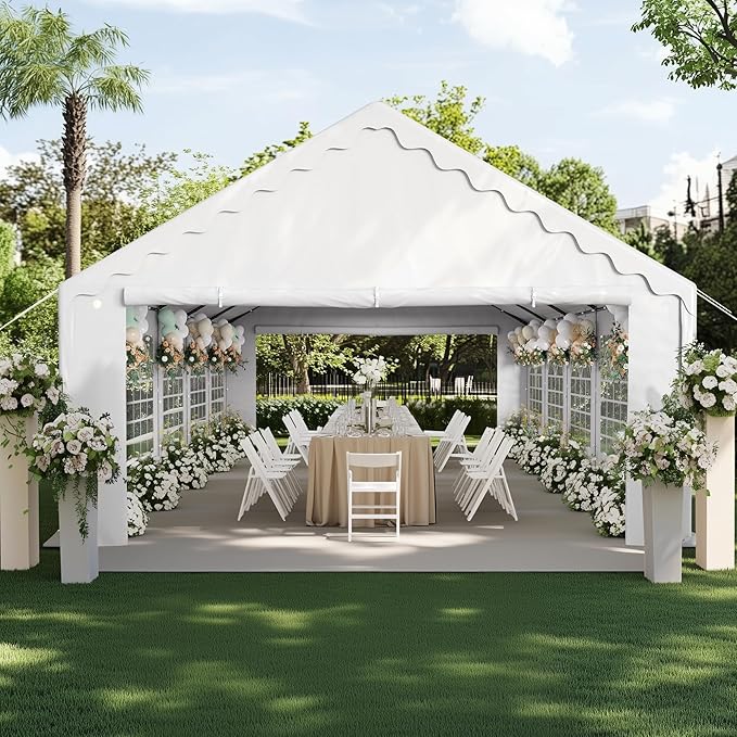 PHI VILLA 16'x32' Scalloped Valance Party Tent Canopy Shelter with Heavy Duty Design (Includes Carry Bag)