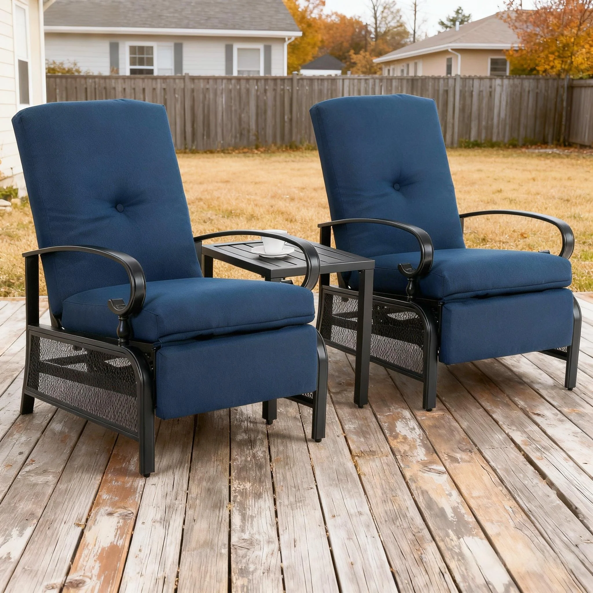 PHI VILLA Adjustable Patio Metal Relaxing Recliner Lounge Chair