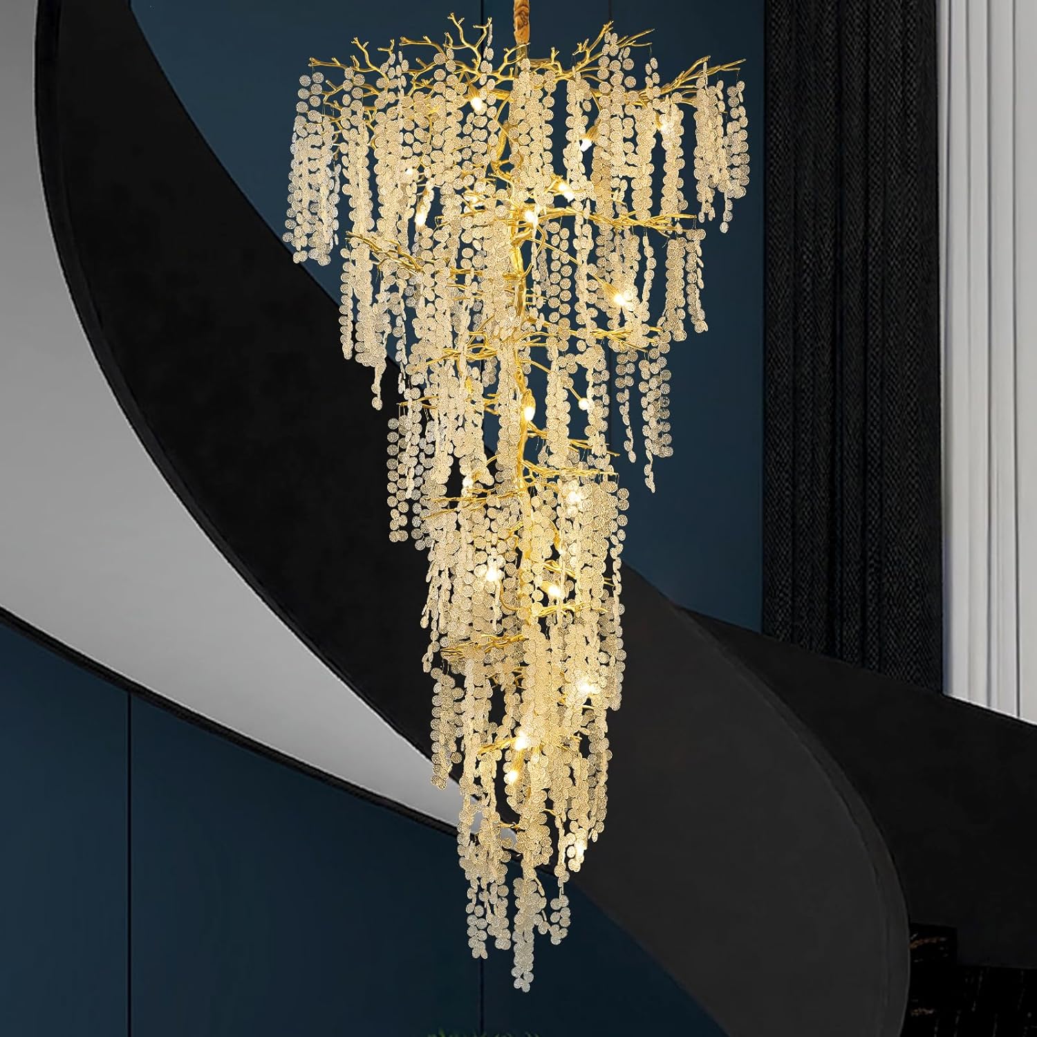 Cathy Modern Crystal Tree Branch Staircase Chandelier 95