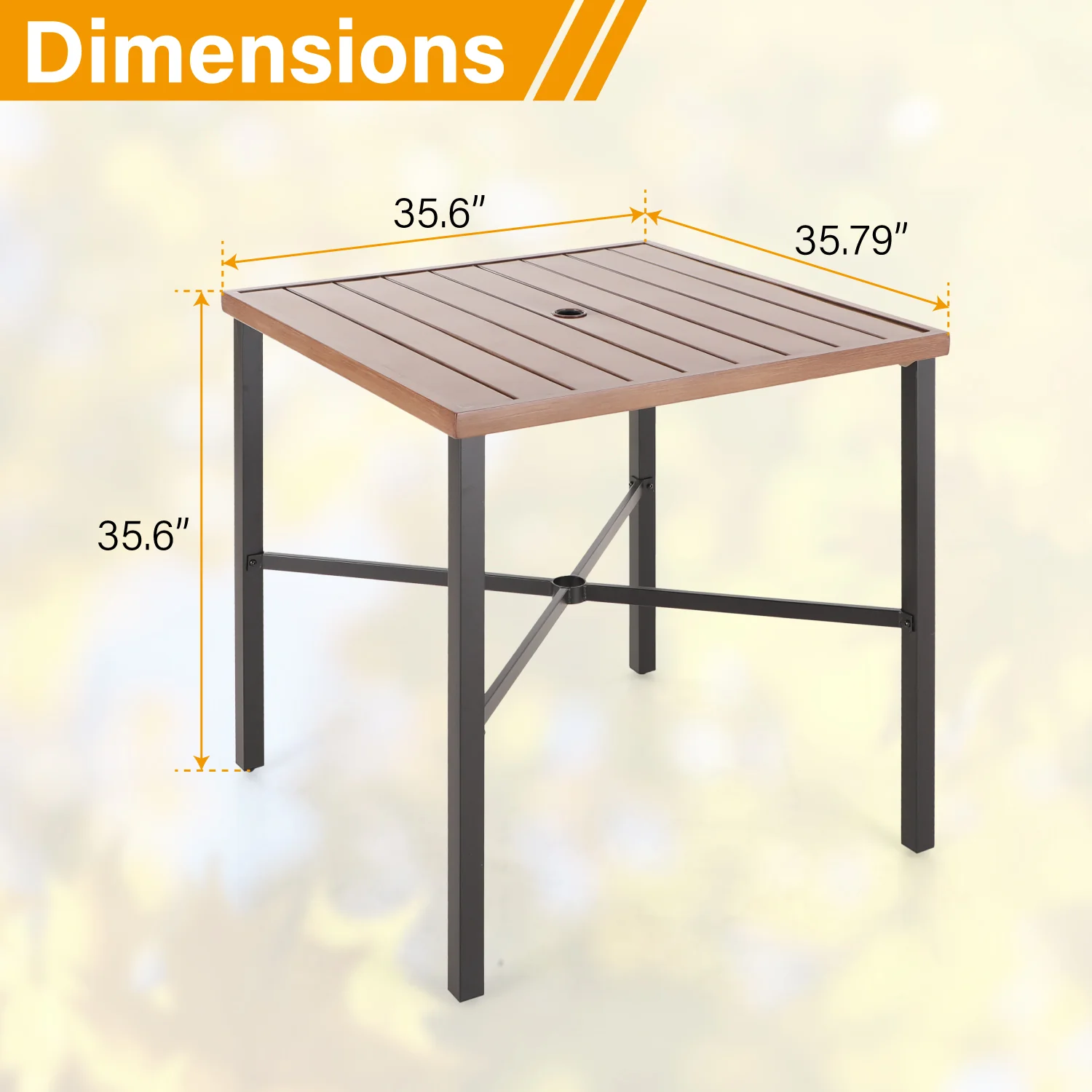 MFSTUDIO 36 x 36 Hand-painted Teak-grain Square Patio High Bar Table