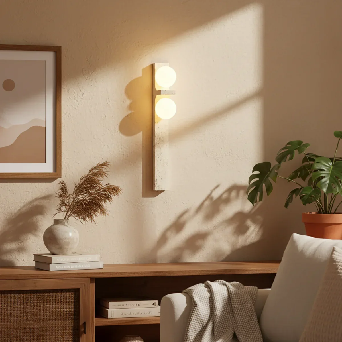 Rectangle Asymmetrical Travertine Wall Sconce