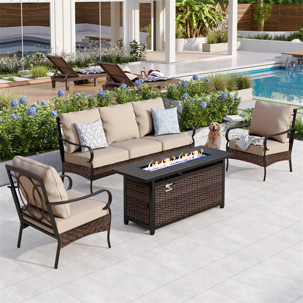 Sophia & William 5-Seater Rattan-steel Luxurious Outdoor Sofa Set with 56