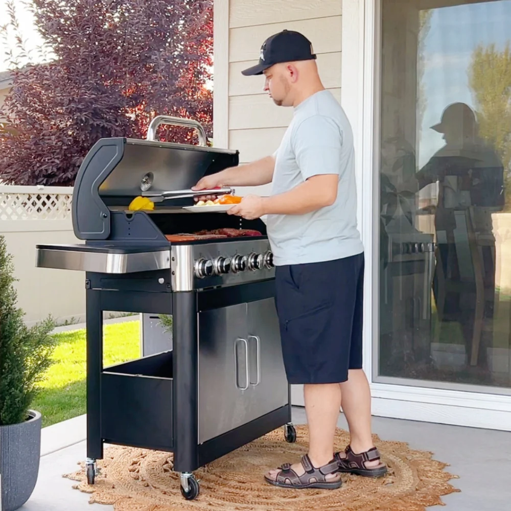 Captiva Designs 6-Burner Outdoor Propane Grill with Extra Side Burner